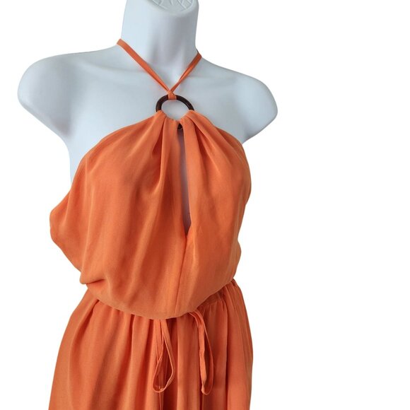 Toccin X Rtr Halter Orange Dress With Ring Detail & Adjustable Waist Tie Size 10 - Picture 7 of 8